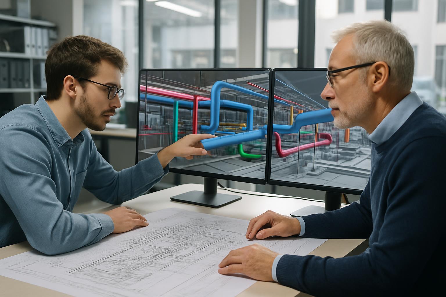 Inżynierowie nad dokumentacją projektową